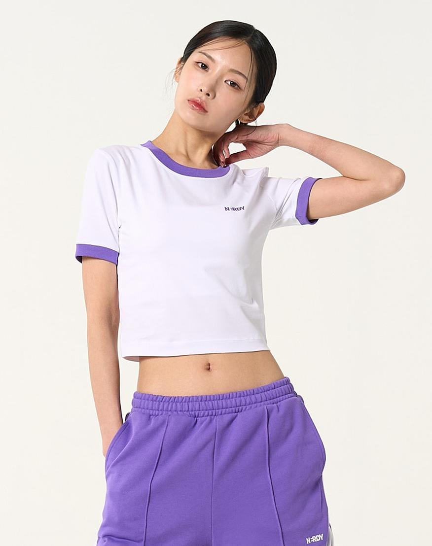 Ndy Women S Blank Logo Ringer Crop Short Sleeve T-Shirt Purple Purple/Xs