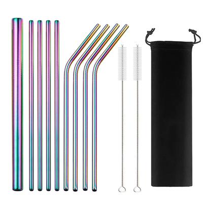 Yeniden kullanılabilir Metal pipet 304 Paslanmaz Çelik Saman Sağlam Bükülmüş Düz Boba Pipet Temizleme Fırçası Bar Parti Aksesuarı ile
