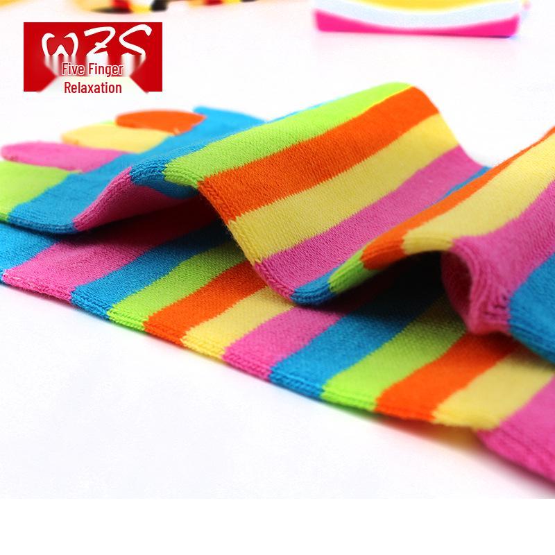 Women's Colorful Mid-Calf Five-Finger Cotton Socks - Sweat-Absorbent, Toe Style for All Seasons