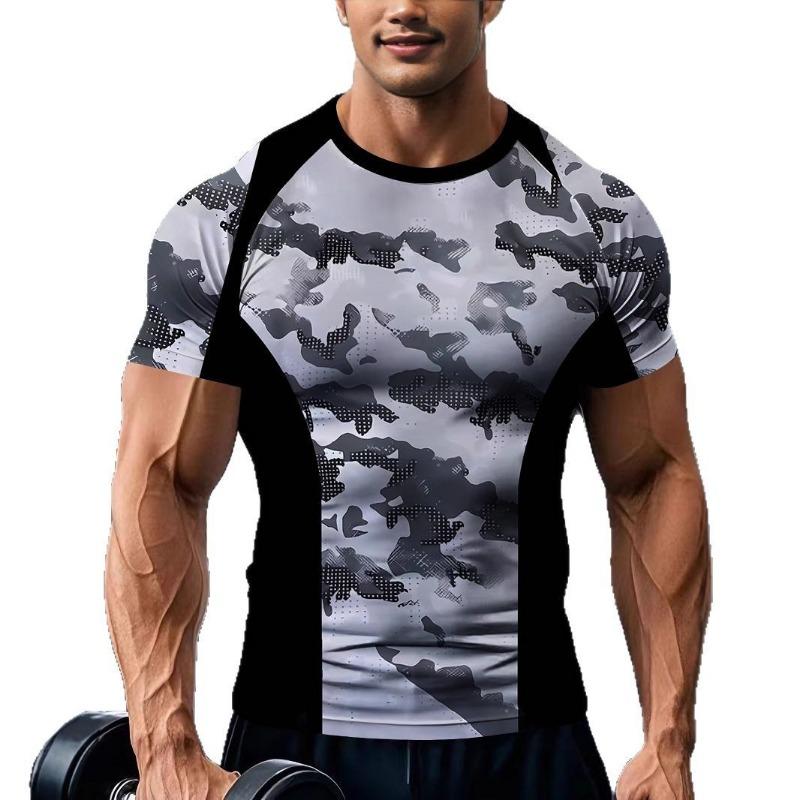 

Спортивная футболка с коротким рукавом для мужчин, эластичная, для фитнеса, быстросохнущая, с рукавом для мышц, вставкой на плече M