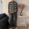 Korean Contrasting Colors Striped Pullovers Knitted Men's Casual Loose Autumn Winter O-Neck Long Sleeve Sweaters