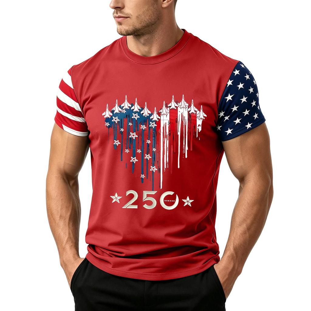 Men's Independence Day Flag Print Short Sleeve T-Shirt, Loose Casual Daily Summer Tops