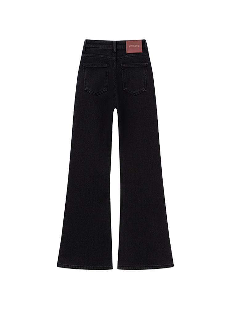 2025 Women's High-Waist Black Winter Slim Fit Flare Jeans - Warm, Comfortable, High-Grade Fabric with Long Pants