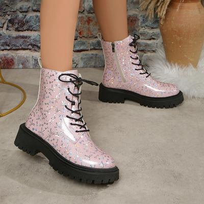 Plus-size Front Lace-up Boots, New Autumn Women's Shoes, Thick-soled Round-toe Boots
