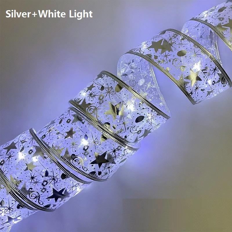 10M Christmas Light String Ribbon for Christmas Tree Decoration Double Layer Gold Stamping Luminous Ribbon Lamp Lace DIY Led Lights