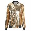 Women's Autumn Shiny Sequin Jacket Long Sleeve Front Zip Loose Coat Ribbed Cuffs Elegant Glitter Outerwear