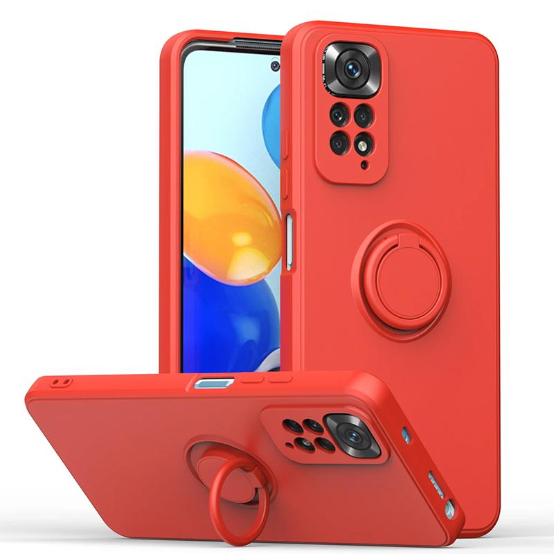 Liquid Silicone Ring Holder Soft Phone Case For Redmi Note 12 Pro 11 10 S 9S 9 Shockproof Back Cover For Xiaomi 11T 12T Pro Lite