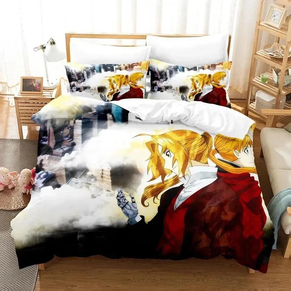 Anime Fullmetal Alchemist Bedding Set Duvet Cover Bed Set Quilt Cover Pillowcase Comforter king Queen Size Boy Adult Bedding Set