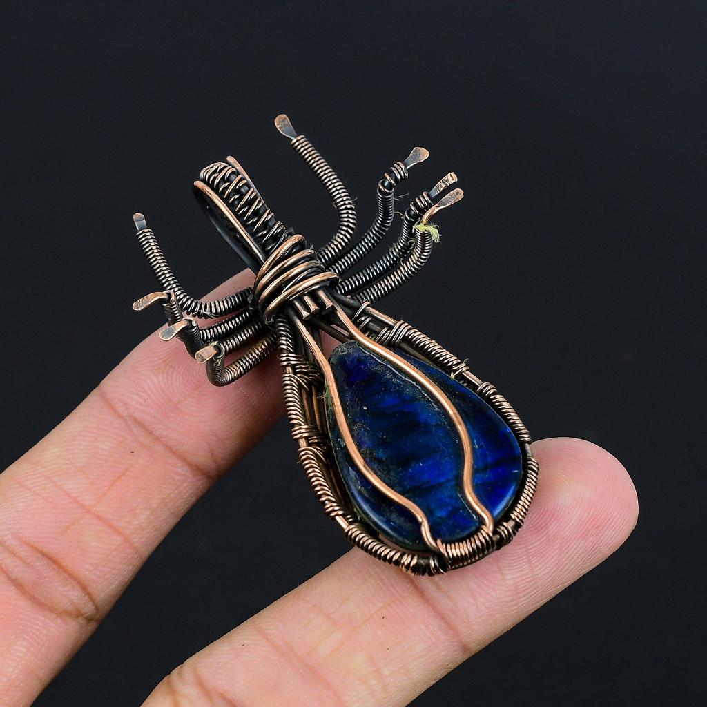 Blue Flash Labradorite Handmade Pendant, Natural Gemstone Jewelry, 999 Copper Wire Wrapped Pendant Jewelry, For Gift