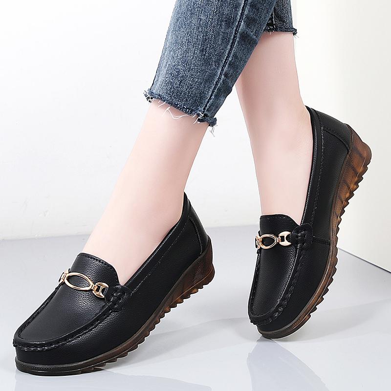Women's Black Loafers Moccasins Casual Slip On Grey Flats Walking Shoes for Mother Plus Size