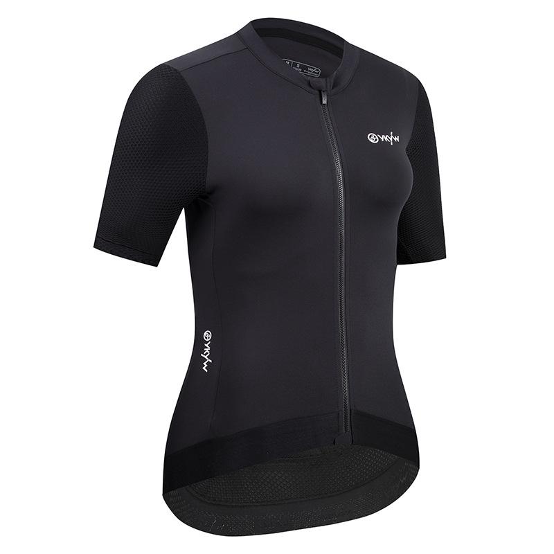 

YKYW Женский летний дышащий велосипедный топ - Полое волокно, Влагоотводящий, Короткий рукав, Однотонный. Extra Small чёрный