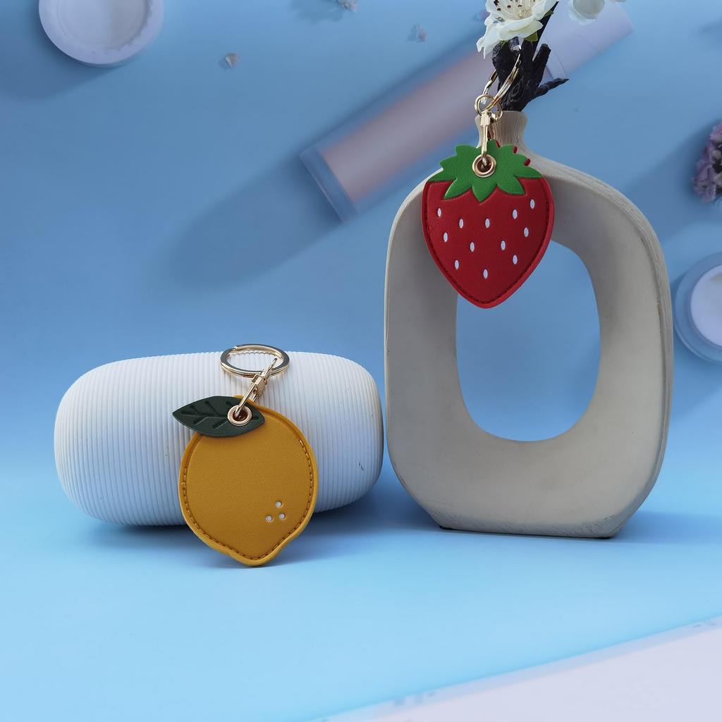 AirTag Case Keychain Key Ring Strawberry Lemon Cute Strawberry Fruit Fruit Leather Full Protection Shockproof Lightweight Thin [CATCH ON]