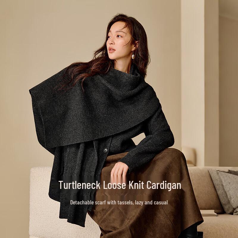 

INMAN Women s 2025 Winter Scarf Collar Relaxed Knit Cardigan XL