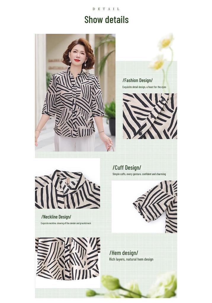 Summer 2026 Stylish Striped Slim Shirt for Middle-Aged and Elderly Women