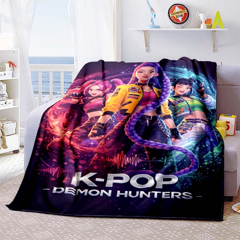 K-Pop-Demon-Hunters Blanket Hot Anime Flannel Blanket Fan Gift Suitable for Home Leisure Camping Travel Multifunctional Blanket1