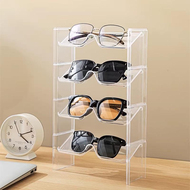 Clear Desktop Sunglasses Display Stand 2 Pack Stackable Glasses Storage Rack for Retail Shop Counter Use