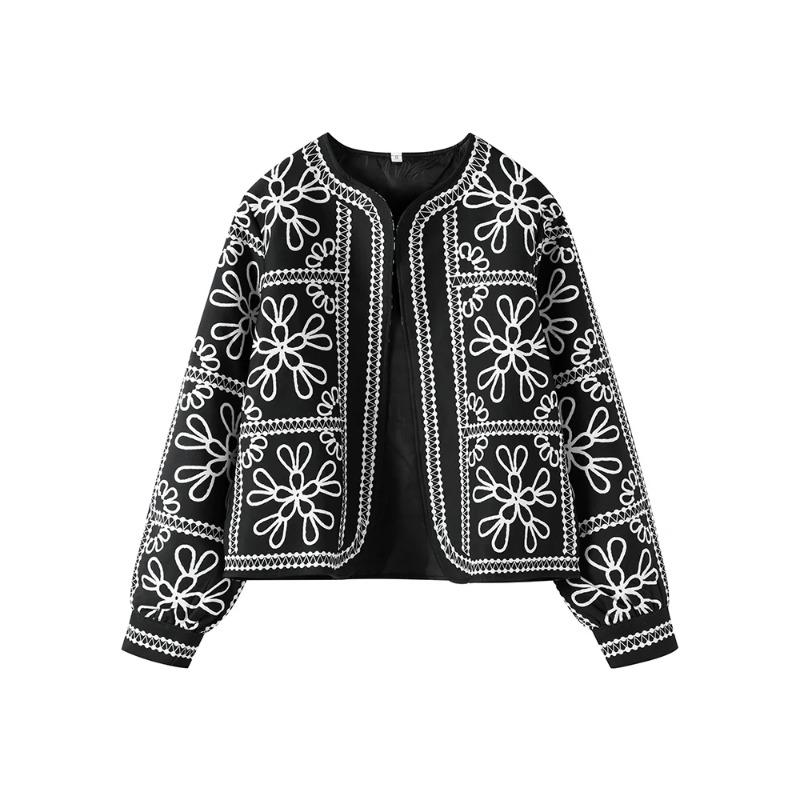 

Свободное пальто с цветочным принтом для женщин, повседневный кардиган с длинными рукавами, ретро-темпераментный топ, осень L чёрный