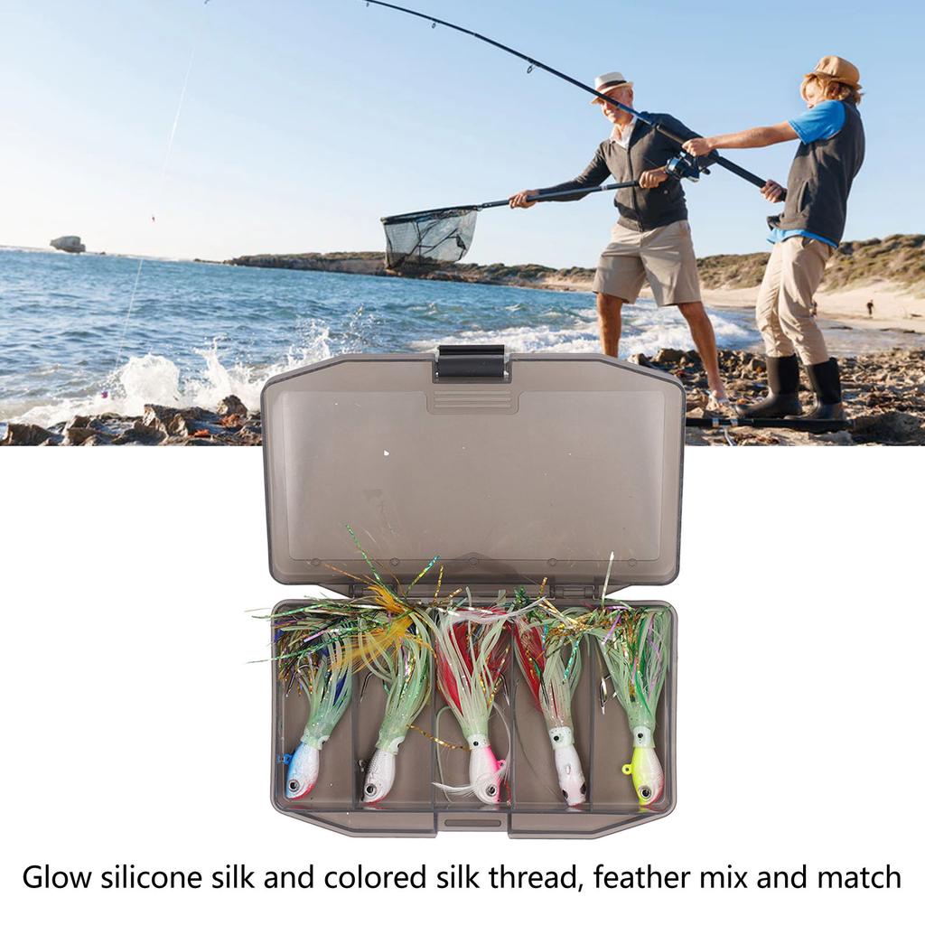 5PCS Octopus Fishing Lures 28g Soft Silicone Glow Squid Jigs Skirt Tail Swimbait with High Carbon Steel Hook for Freshwater Saltwater Ocean Fishing