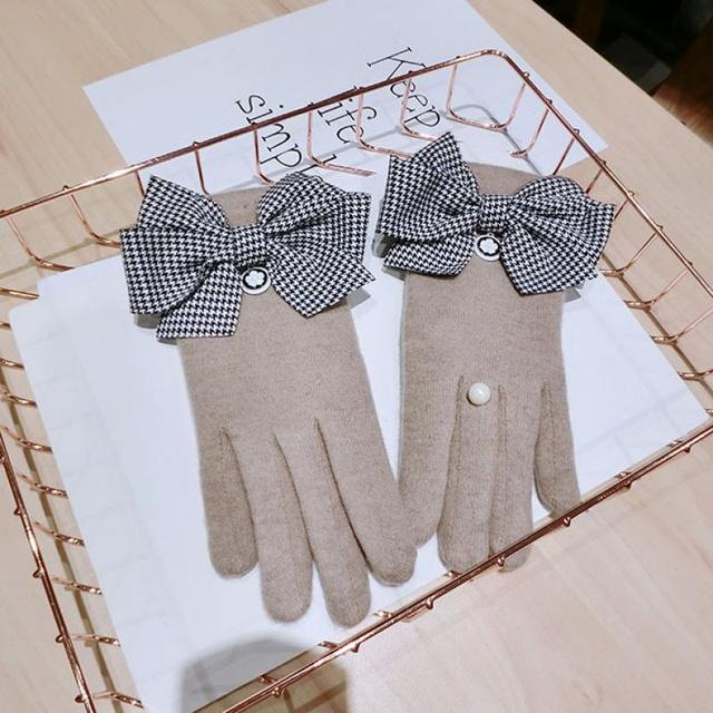 Cashmere Gloves Rabbit Hair Mouth Bow Cashmere Gloves Korean Fashion Woolen Cloth Warmth Riding Touch Screen Gloves A432
