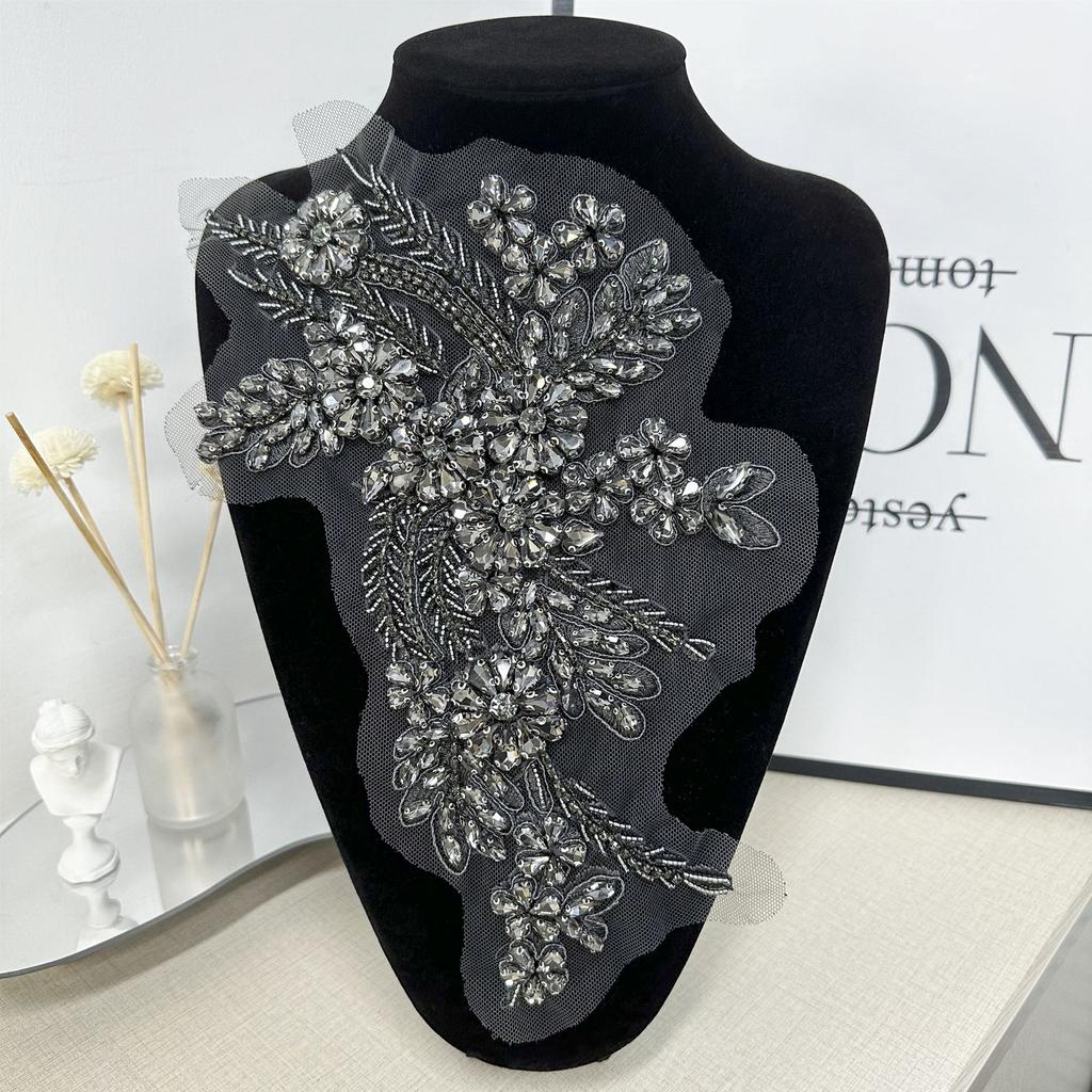 Mesh White Flower Hand-Sewn Beads With Diamond Cloth Stickers Diy Decorative Cheongsam Dress Clothing Accessories Ins