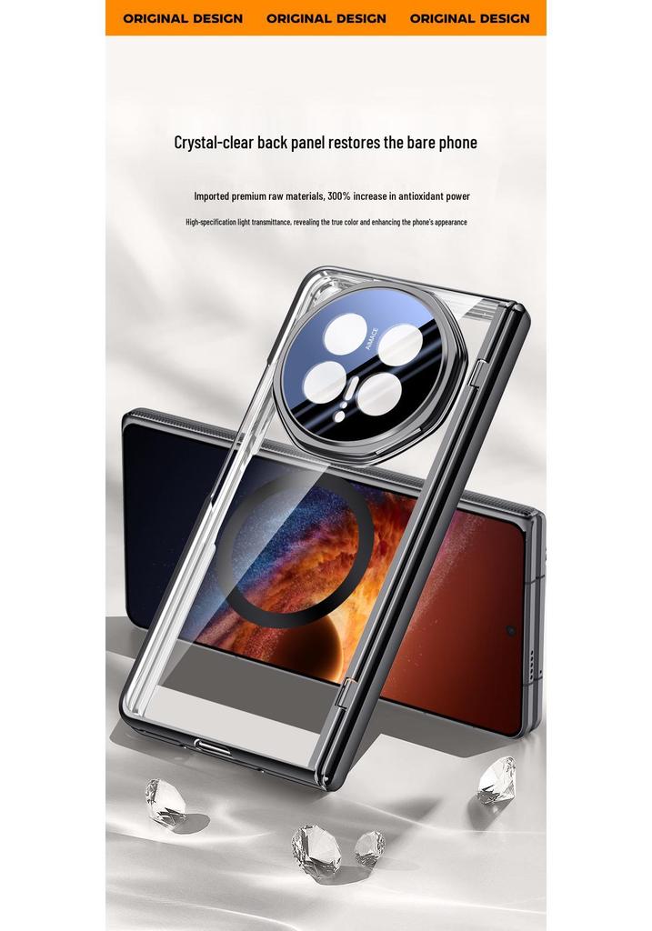 Honor Magic V6 Transparent Magnetic Foldable Phone Case with Lens Holder - Full Coverage Anti-Drop Protection for Men