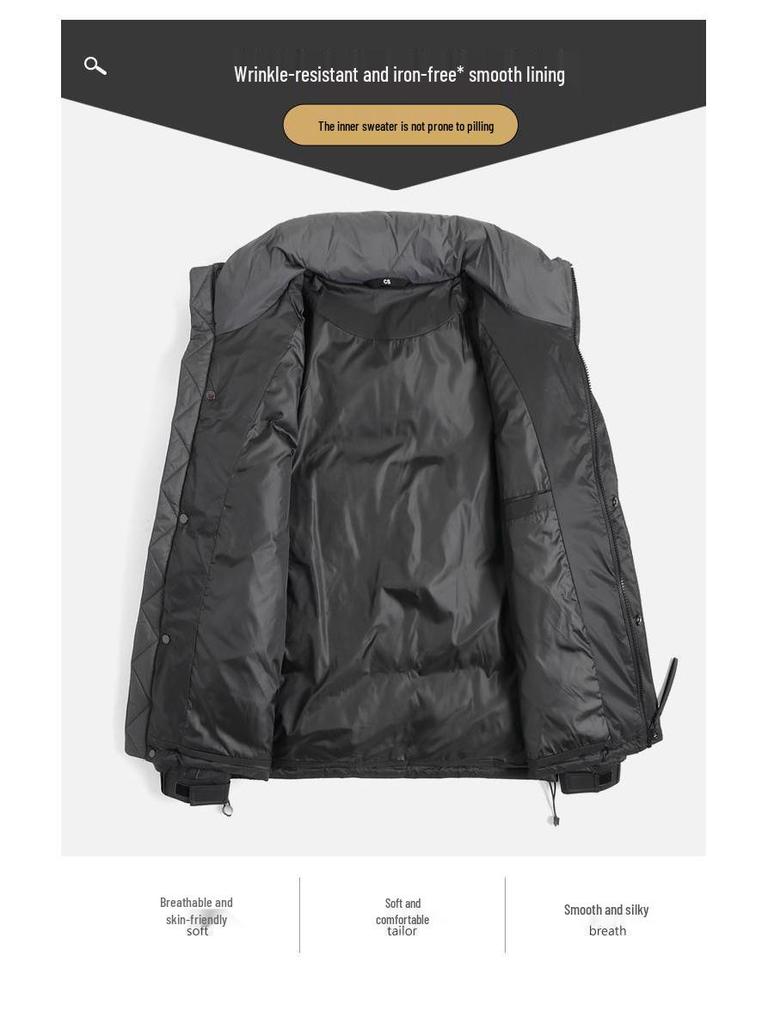 Pánská trendy krátká teplá péřová bunda se stojáčkem na zimu 2025