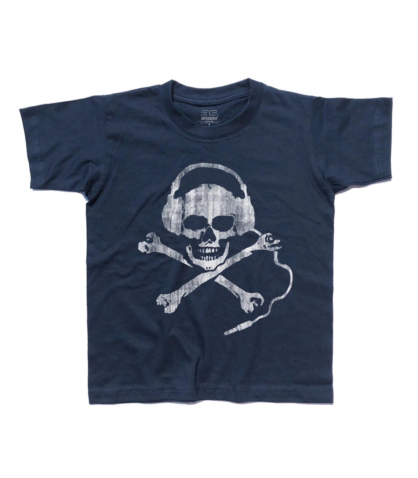 T-Shirt Baby Dj Skull Dj Headphones Music House Techno Disk Tatuaggio Vintage 150