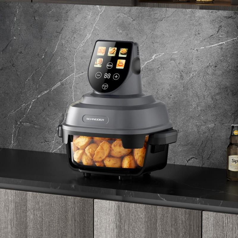 Schneider - Crispi - Or - Gris - Friteuse à Air Panoramique 1500w - 2 Bacs Verre