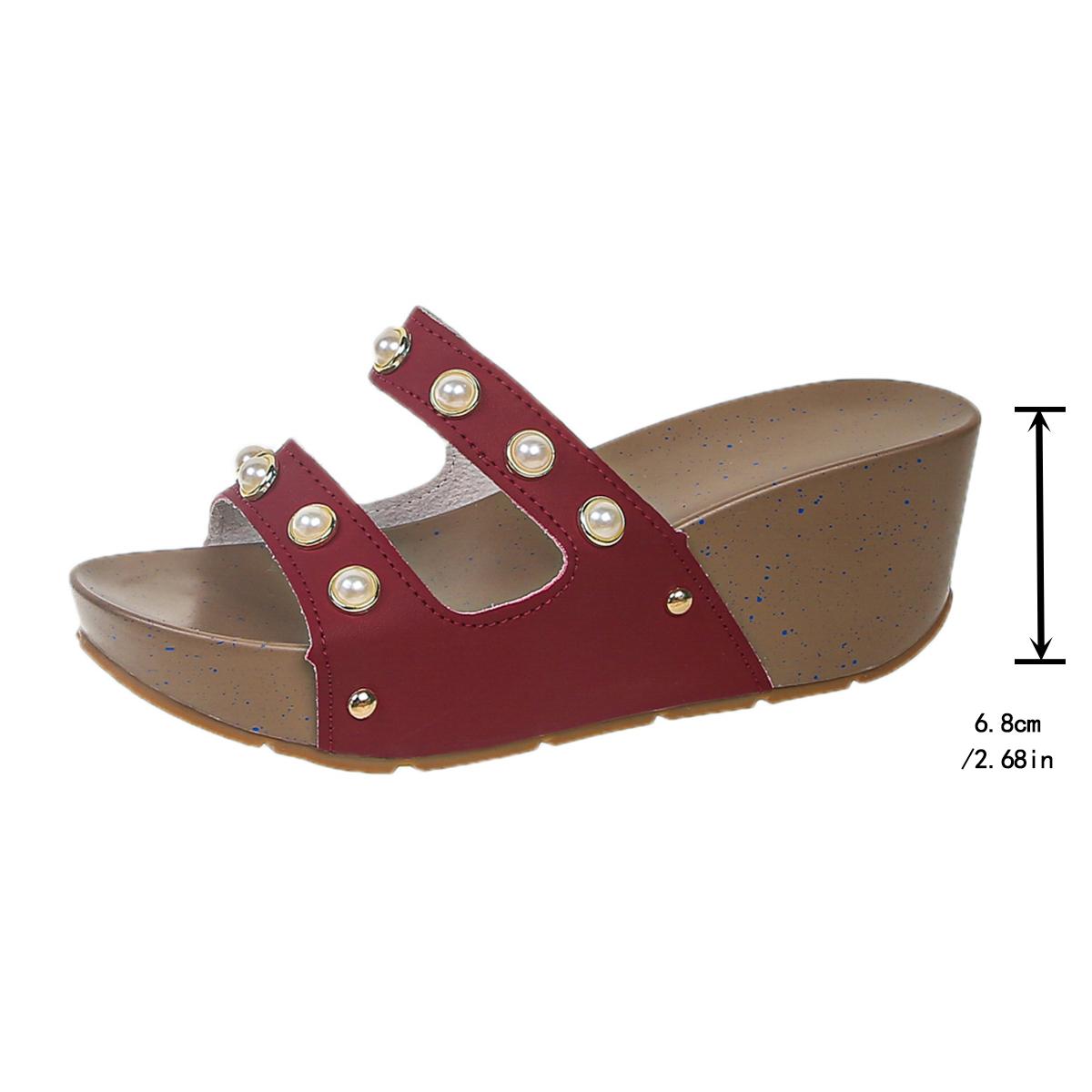 

Women s Platform Open Toe Wedge Sandals, Thick Sole Peep-Toe Studded Hollow Out Design, Summer 36