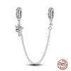 Star Moon Slide Safety Chains Charms 925 Sterling copper Heart Evil eyes Silicone Spacer Beads Fit Original Bracelet DIY Zircon
