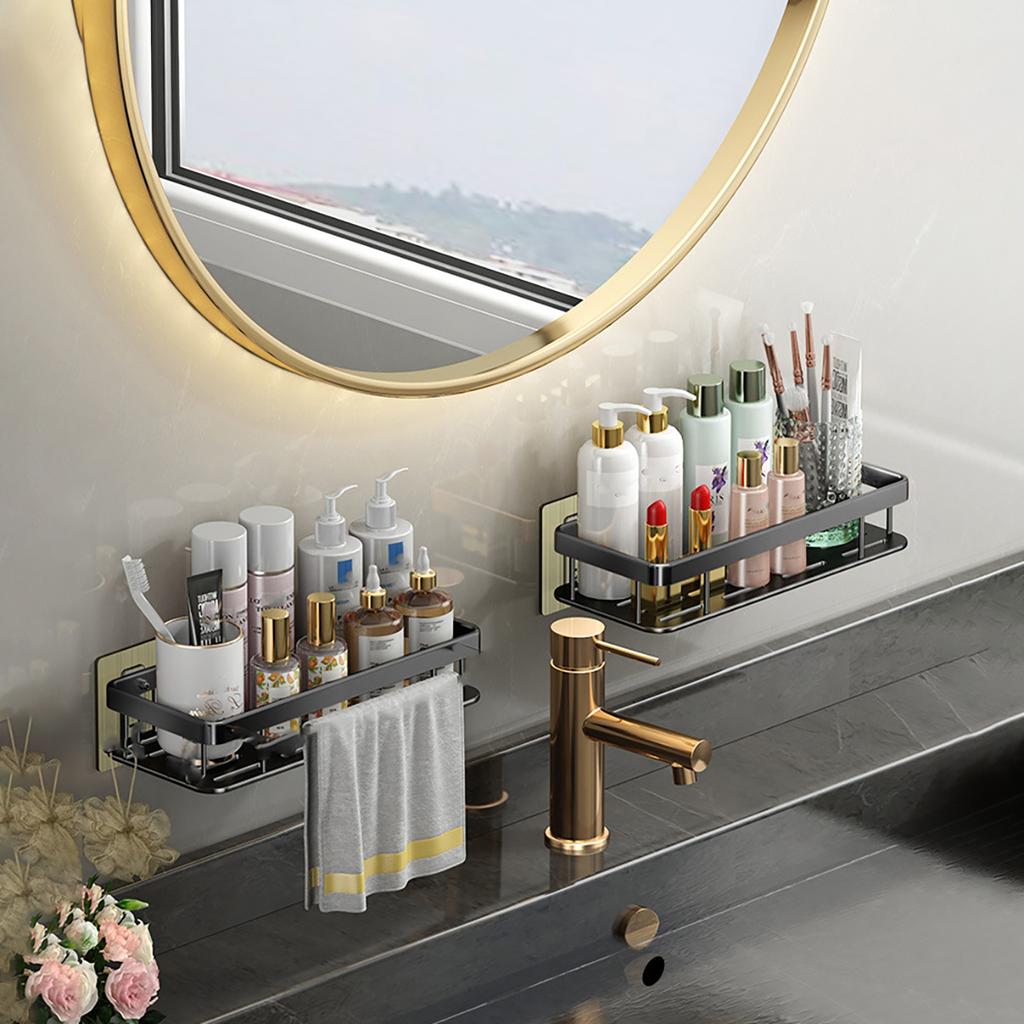 2PCS Bathroom Storage Rack - Bathroom Holeless Storage Shelf for the Toilet. Space Aluminum Wall-mounted Toilet and Sink Storage Rack.