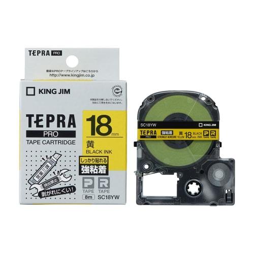 

[Genuine] Kingjim Tepra PRO Tape Cartridge Strong Adhesive 18mm Yellow Label/Black Letters Length 8m SC18YW