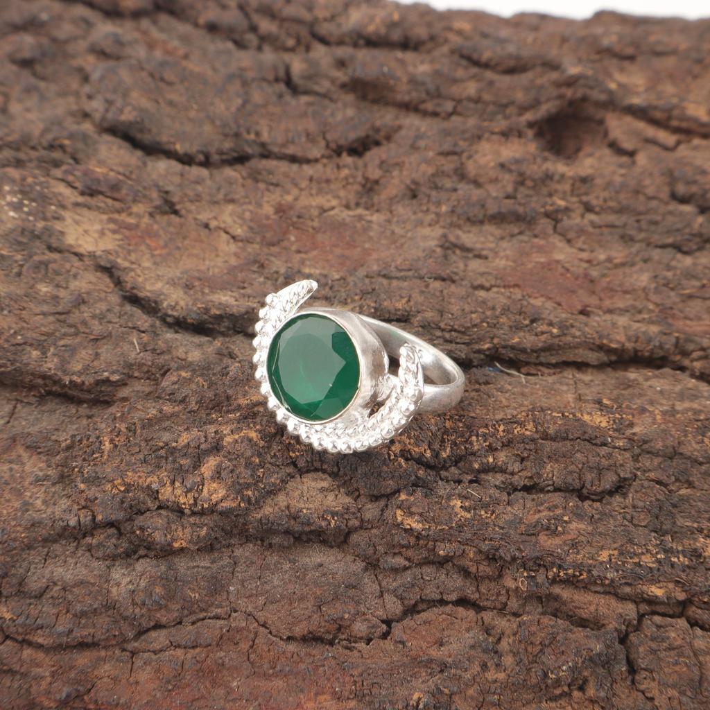 Green Onyx Stone 925 Silver Stackable Birthday Best Sisters Gift Ring Jewelry RR-48-3