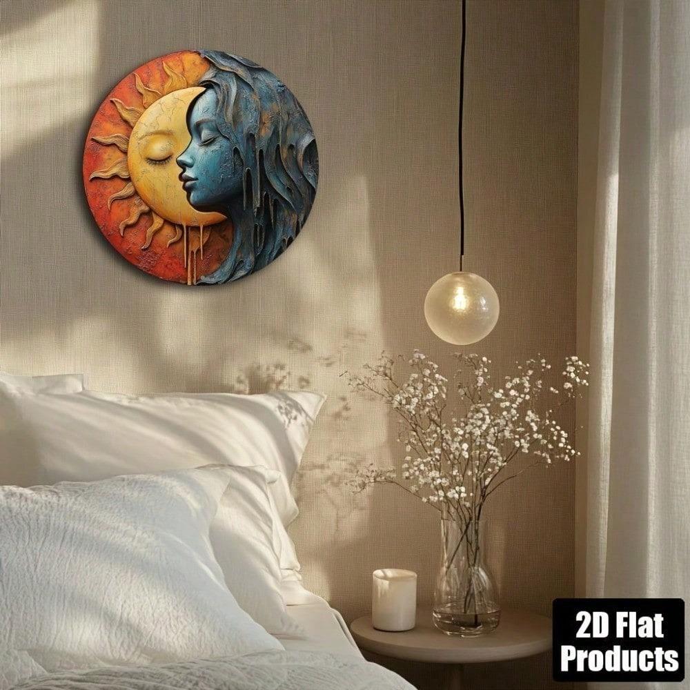 8 Inch Sun Moon Metal Sign Celestial Wall Decor For Home Bar Kitchen Cafe Office Holiday Gift