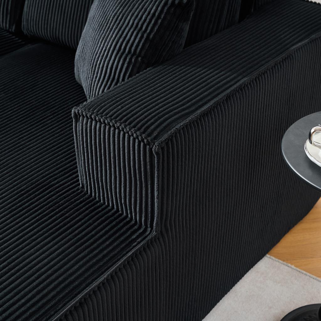 Fully Compressed L-shaped Corduroy Sofa, 2-person Seating Group + Chaise Longue Corner, Soft High-density Foam Padding, for Living Room, Black
