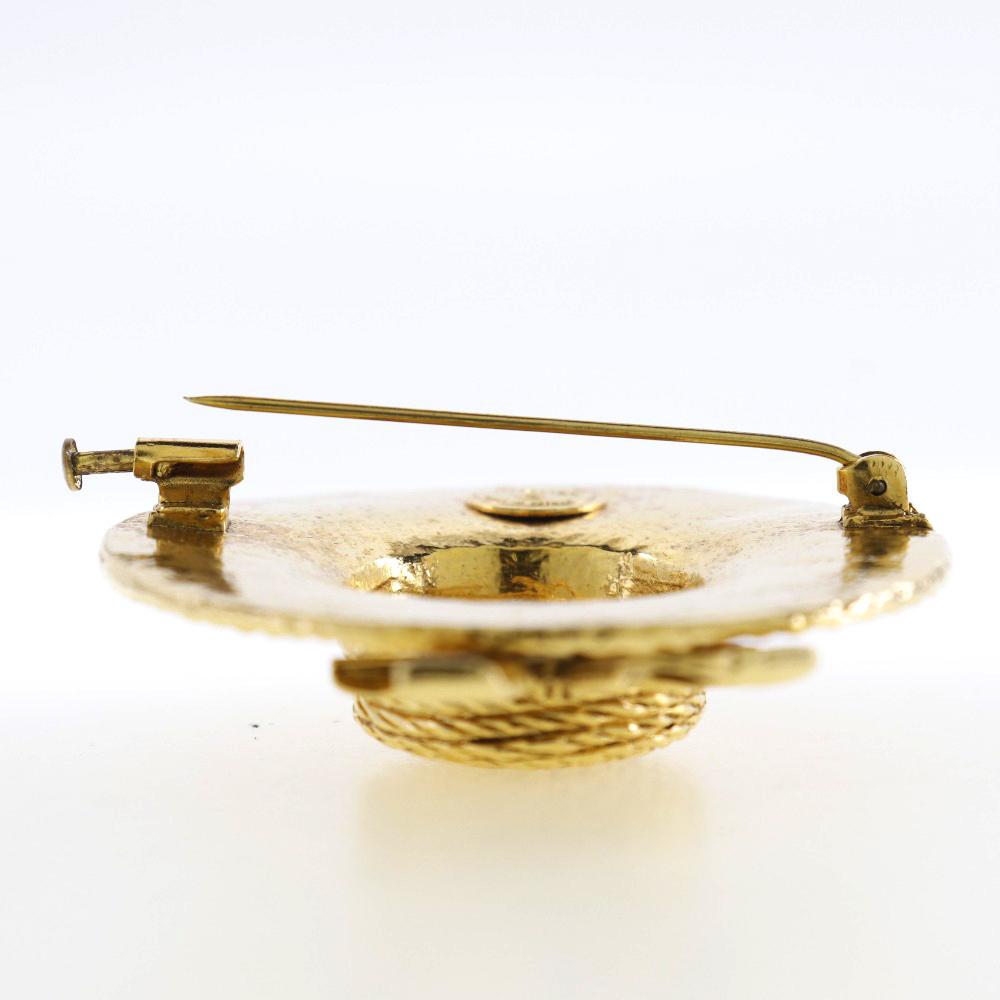 Chanel Straw Hat Brooch Plated Gold 36g Women Used