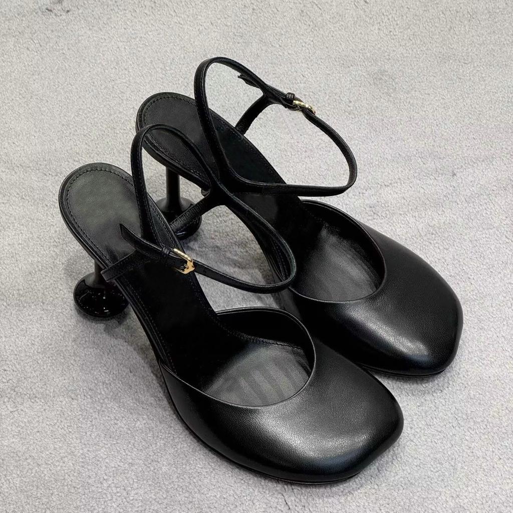 Fashion Star style Fashion Round toe Leather Women Pumps Sexy Ankle Strap Buckle Office Lady Thin High heels Summer Party Dress Shoes