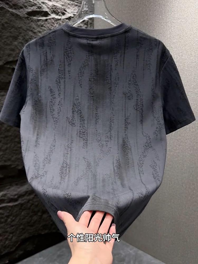 Men'S Casual T-Shirt Smudged And Scratched Trendy Short-Sleeved Korean Version Solid Color Micro-Elastic Fashion Short-Sleeved T-Shirt