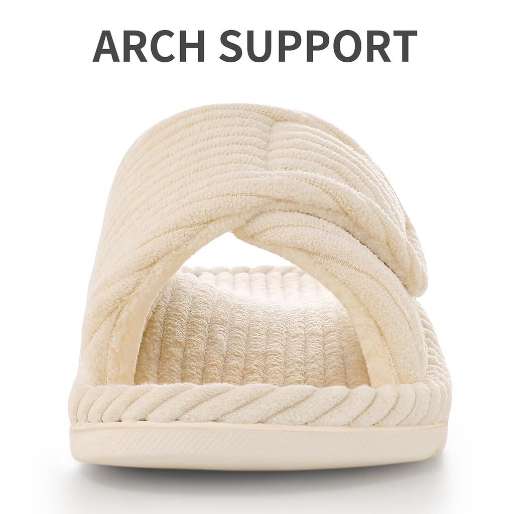 Comwarm Damen Hausschuhe mit offener Spitze, flauschig, modisch, gemütlich, mit Fellfutter, rutschfest, weiche und warme Baumwoll-Hausschuhe