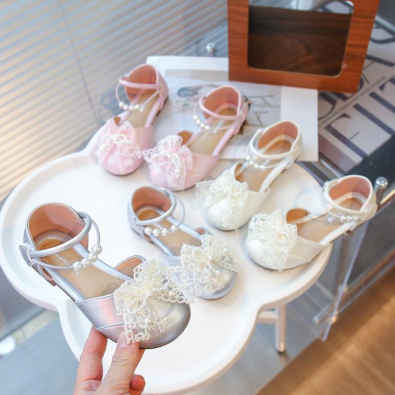 Girls Half Sandals Mesh Lace Bow Kids Princess Shoes Round for Party Wedding 2025 Summer Girls Dance Shoes Round Toes Ins Trendy