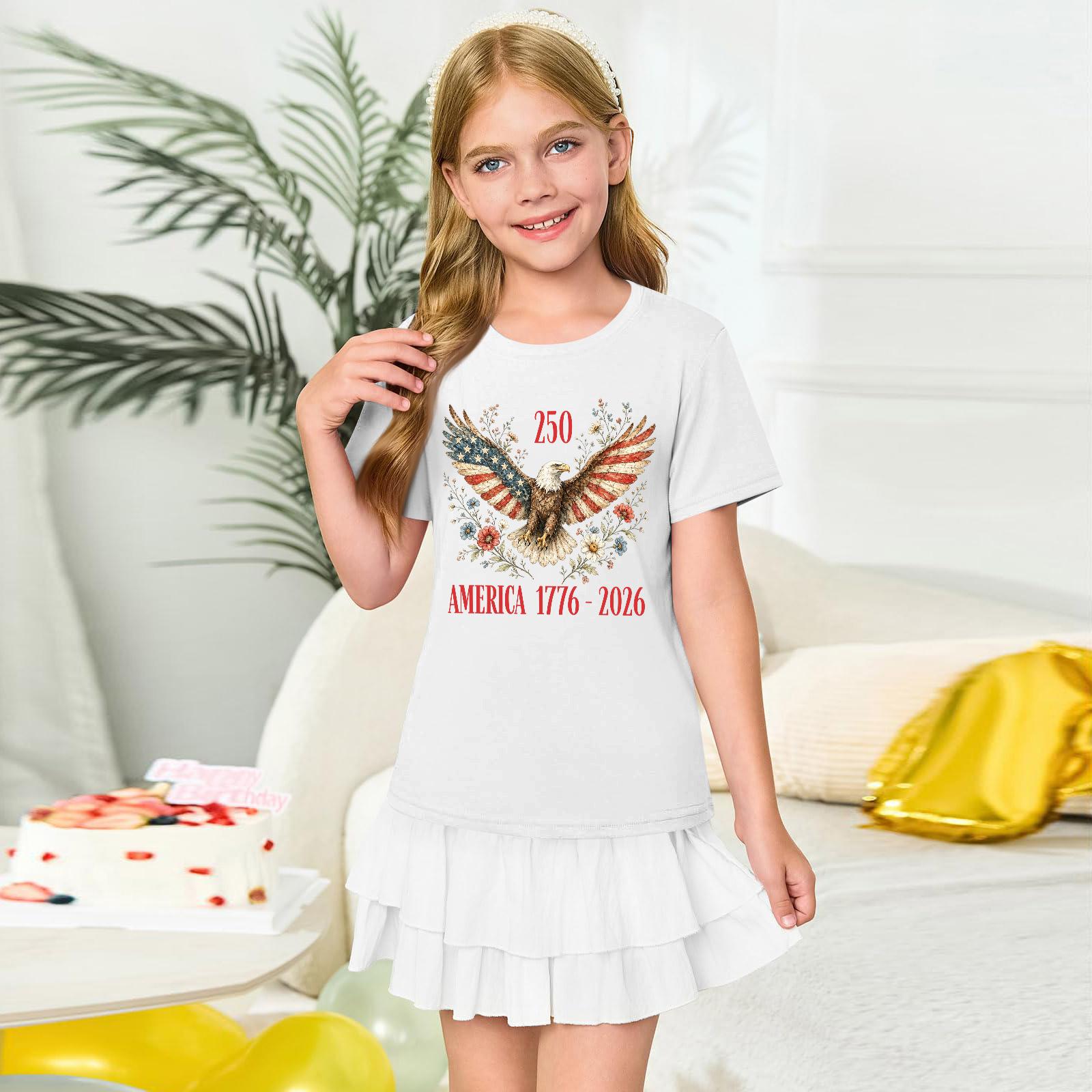 

Girls Round Neck Short Sleeve Printed Casual Short Sleeve 150 білий