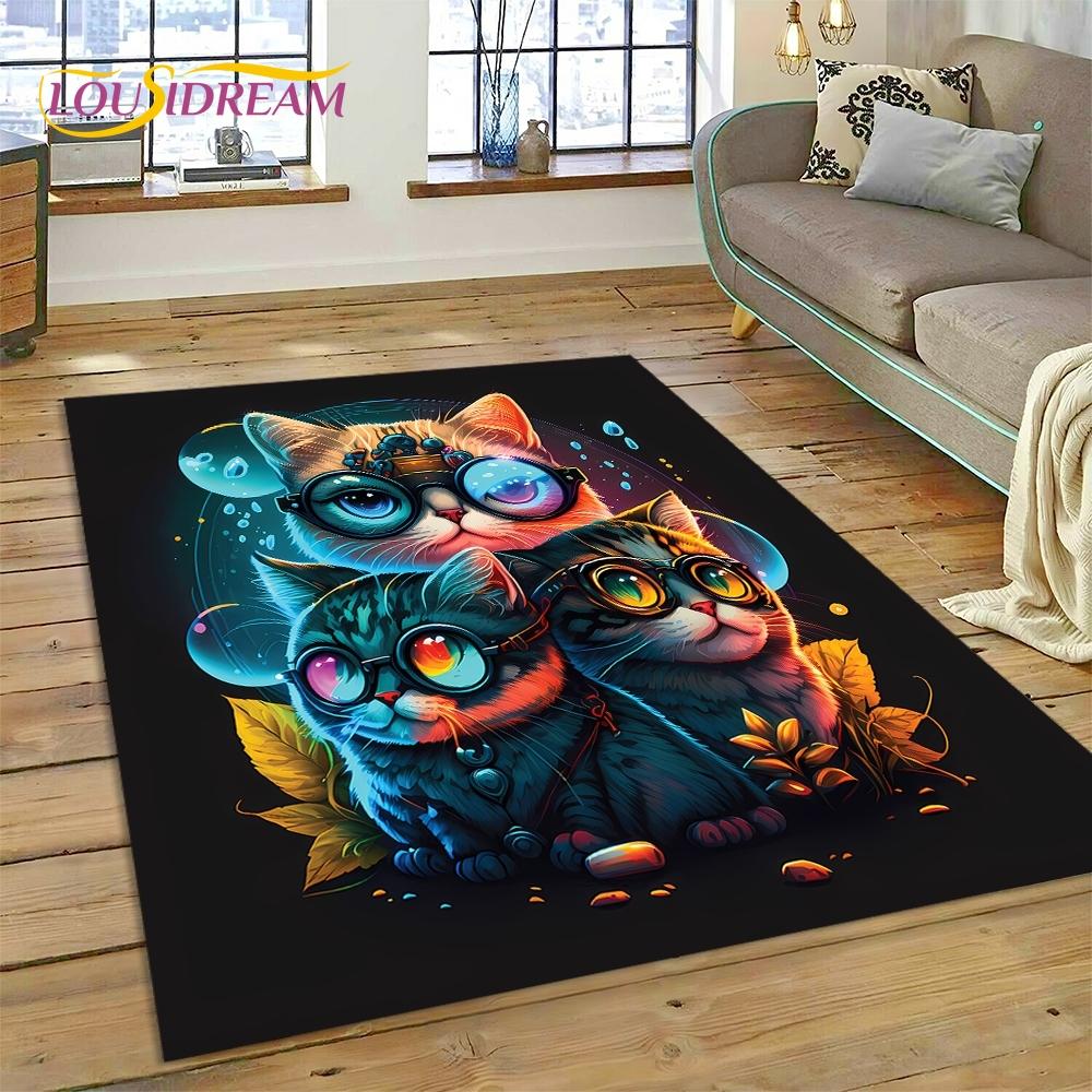 3D Persian Cat,Cute Calico Cat,Ragdoll Cartoon Rug Carpet for Living Room Bedroom Home Decor,Non-slip for Sofa  Doormat Gift Kid