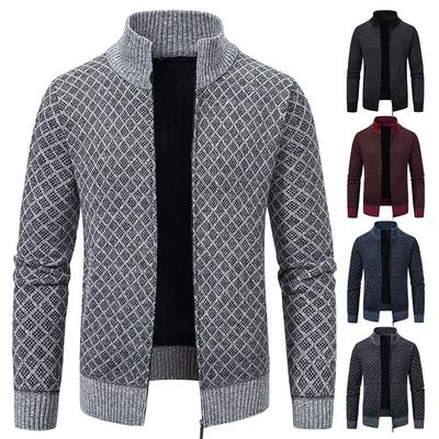Men's Casual High Collar Long Sleeve Knitted Top with Velvet Warmth for Autumn and Winter Fashion Multi Functional Jacket