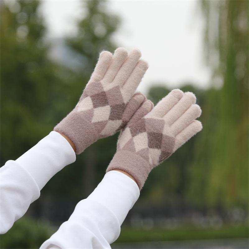 Wool Thermal Gloves Women'S Autumn Touch Screen Riding Cute Winter Cycling Student Five Fingers Velvet Ins Knitting