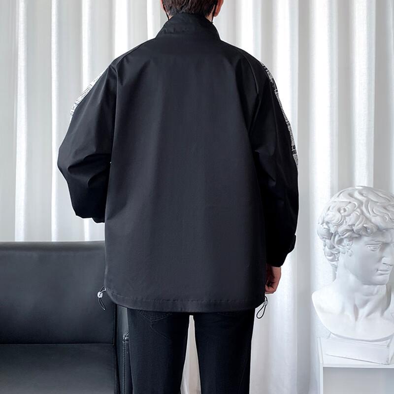 ROMON Men's Short American Style Stand Collar Loose Fit Jacket