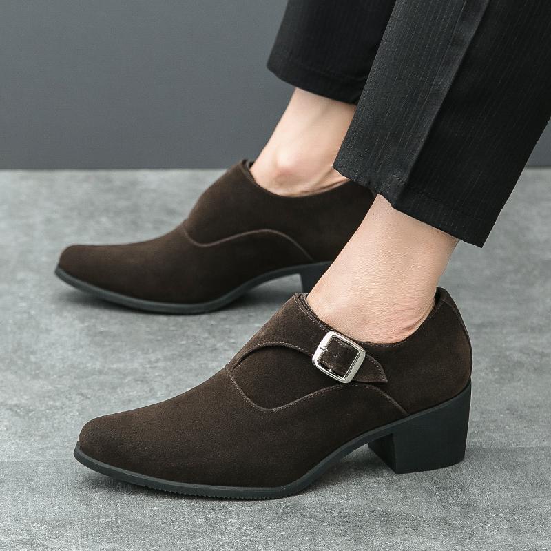 Fashion High Heel Shoes Dress Man Suede Formal Office Leather Shoes for Men Elegant Business Elevator Shoes Heighten 6cm Man Platform