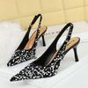 Fashion Euro-American Style Party High-Heeled Women'S Shoes With Empty Pointy Back Hollowed Out Back Strap Sequin Single Shoes