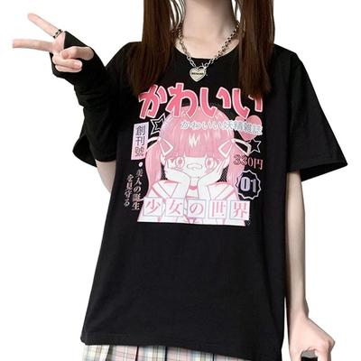 Pastel Goth Japanese Fashion Kawaii Clothes Soft Cotton Comic Print Girl's World T-Shirt