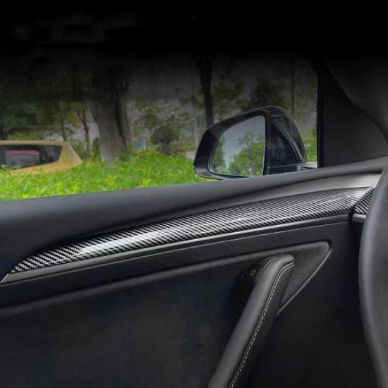 For Tesla Model Y 3 Carbon Style Inner Front Door Trim Panel Armrest Wrap Cover