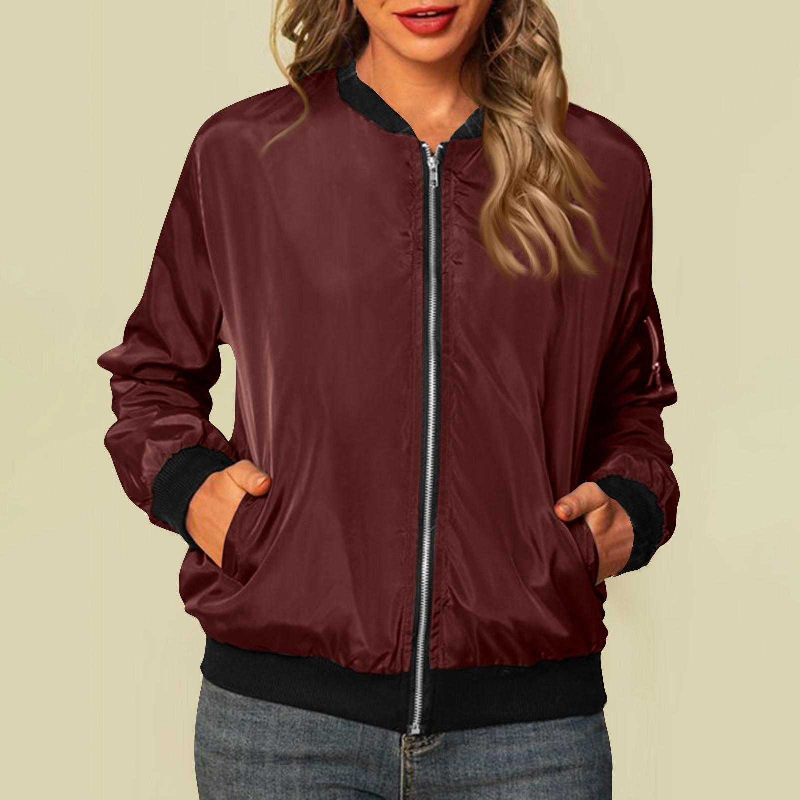 

Куртки женские с длинным рукавом, легкие, на молнии, укороченные, повседневные, стеганые, с карманами XXXL винный